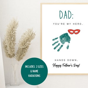 Tarjeta de huellas dactilares para niños, regalo de "superhéroe" para el Día del Padre, Kit de manualidades imprimible, Tarjeta casera de regalo para abuelo imprimible para el Día del Padre para papá