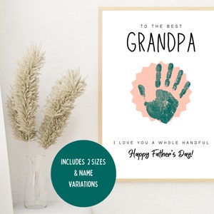 Huella de la mano del Día del Padre imprimible, regalo artesanal de bricolaje para papá, regalo para el abuelo, imprimible del Día del Padre, descarga digital, artesanía del Día del Padre