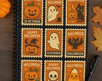ヴィンテージ切手ハロウィンノート – 不気味な季節のジャーナル