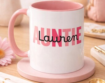 Personalized Auntie Mug, Custom Name Coffee Cup, Family Gift For Aunt