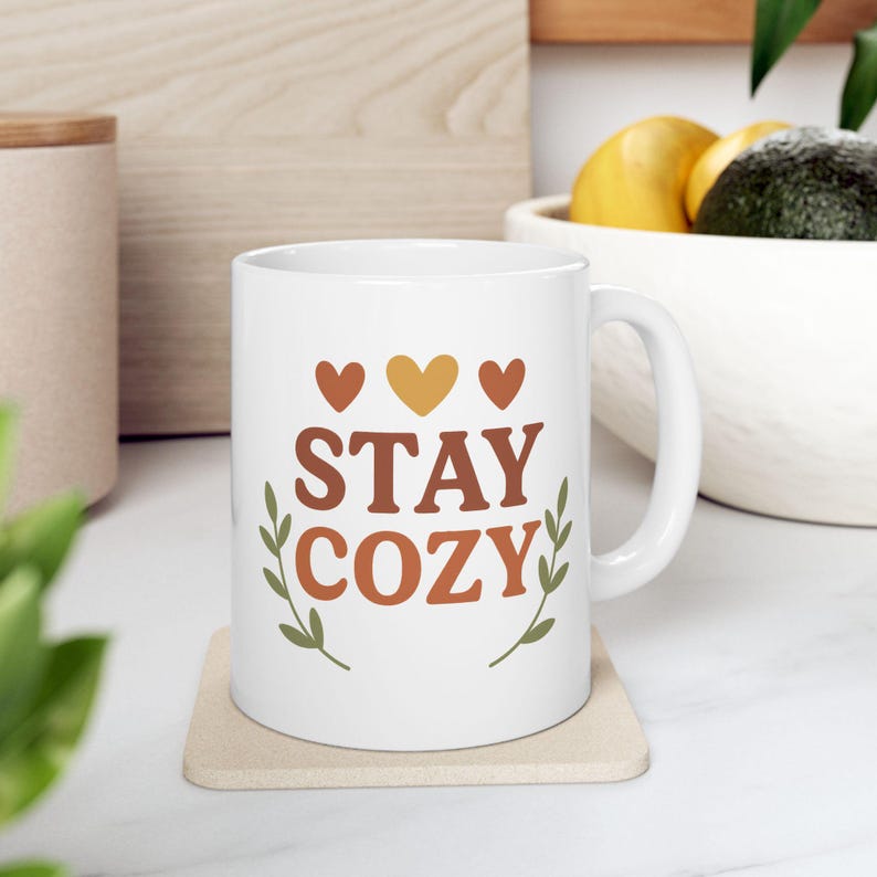 Stay Cozy Ceramic Mug – Coffee, Tea, Winter Decor (11oz and 15oz) 画像 5