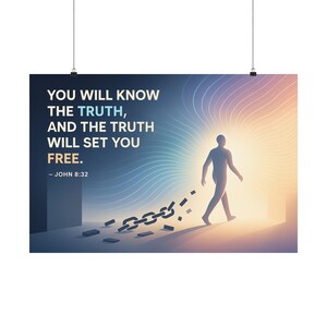 John 8:32 Scripture Poster - Truth Will Set You Free, Religious Wall Art Bible Verse Print, Christian Gift Faith Decor Freedom Quote