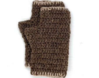 Everyday fingerless gloves - Hand Crochet wool gloves in Wood brown great for working indoors hands too