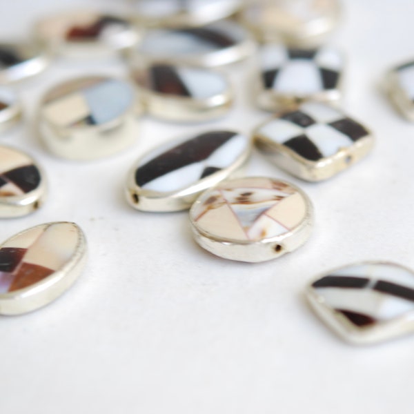 Mother of Pearl design beads/shell mosaic beads/seashell beads/sea shell parts/unique shell beads/jewelry making parts/DIY jewelry part