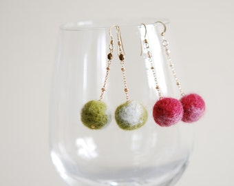 Felt Ball Earrings/needle Felt Ball Earring/cute Felt Earring