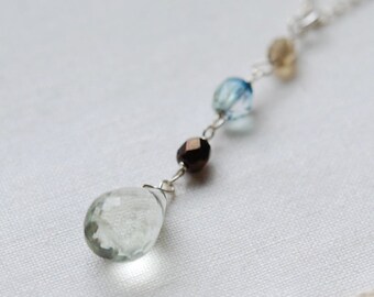 Green amethyst drop necklace with silver chain/gem stone necklace/stone pendant/birthday gift/gift for her/gift for wife/dainty jewelry