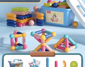 Bloques de construcción de palos magnéticos - Juguete preescolar educativo Montessori, juego de construcción de imanes para niños pequeños, regalo único