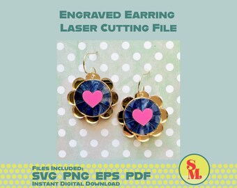 Modern Dangle Earring SVG Pink Shining Heart Dangles | Laser Cut Jewelry File
