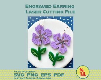 Moderne Baumeln Ohrringe SVG gravierte Blume | Fiona Laser-Cut-Schmuckdatei