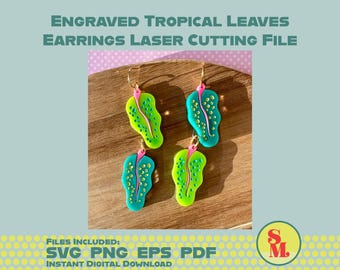 Moderne Baumeln Ohrringe SVG Tropische Blätter | Laser-Cut Schmuck Datei