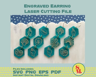 Laser geschnittene Schmuckdatei - moderne Baumeln-Ohrring SVG-Muscheln Acryl gravierte Sechseck-Dangles