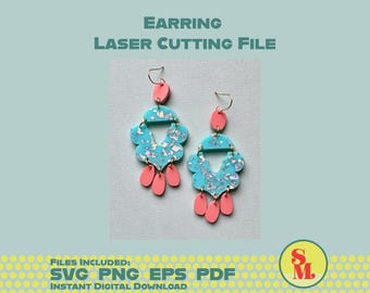 Laser geschnittene Schmuckdatei - moderne Baumeln-Ohrring SVG Flora Flake Glitter Dangles