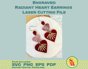 Moderne Baumeln Ohrringe SVG Strahlendes Herz | Laser-Cut Schmuck Datei