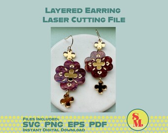 Modern Dangle Earring SVG Layered and Engraved Dangles | Laser Cut Jewelry File- Billie