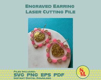 Modern Dangle Earring SVG Scallop Heart Dangles | Laser Cut Jewelry File- Deb