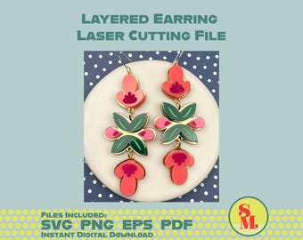 Laser geschnittene Schmuckdatei - moderne baumelnde Ohrring SVG Mare Art-Deco-Blume baumelt