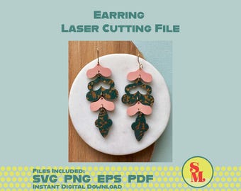 Laser Cut Jewelry File -Modern Dangle Earring SVG Mona Flake Glitter Dangles