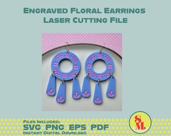 Moderne Baumeln Ohrring SVG Lou gravierte Blumen | Laser-Cut Schmuck Datei