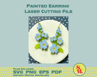 Moderne Baumeln Ohrringe SVG gravierte Blume | Vergissmeinnicht Laser geschnitten Schmuck Datei