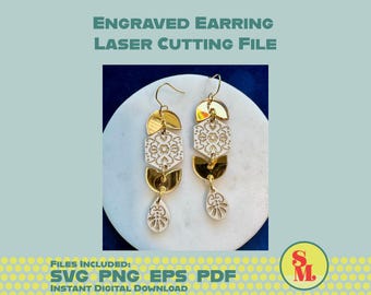 Moderne Tropfen Ohrhänger SVG Gold Schriftrolle Laser-Cut Schmuck Datei
