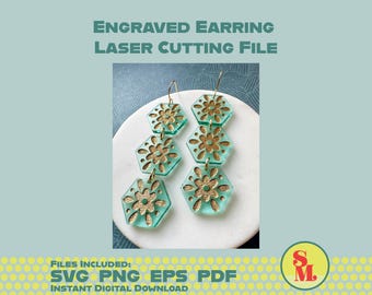 Moderne baumelnde Ohrring SVG Jenny gravierte Blumen | Laser-Cut Schmuck Datei