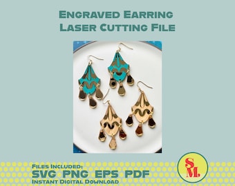 Laser Cut Schmuck Datei -Moderne Baumeln Ohrring SVG Nina Spiegel Kronleuchter Baumeln