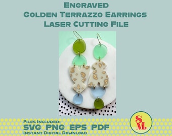 Moderne Ohrhänger SVG in goldenen Terrazzo-Muster | Laser-Cut Schmuck Datei