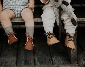 New Zealand made Leather Baby Shoe, hard sole -Toffee beige Artisan made bespoke gift for baby girl