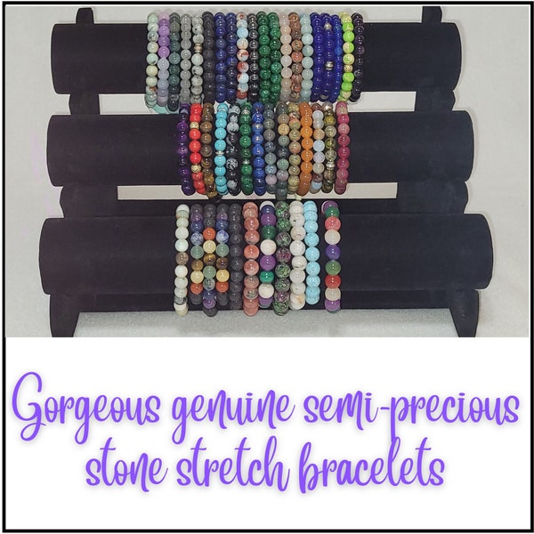 Gorgeous Multiple Genuine Semi-Precious Stone Stretch Bracelets 6.5-8 inches Special Gemstone Variety. Great gift idea for anyone!