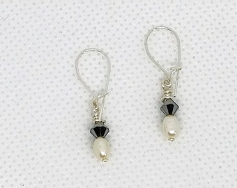 Black and white - Swarovski crystals with freshwater pearl earrings and sterling silver ear wires