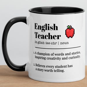 English Teacher Mug, Pixel Art Definition Gift for English Teachers, English Tutor, Teacher Application Mug, School Teacher Gift