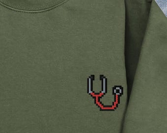 Embroidered Stethoscope Sweatshirt | Pixel Art Medical Gift Sweater | Nurse Present | Doctor Hoodie | Healthcare Worker Birthday Gift