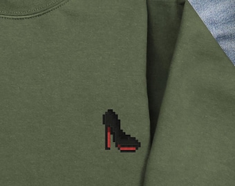 Embroidered Designer Heel Sweatshirt | Pixel Art Red Bottom Crewneck | Luxury Fashion Gift | Fashionista Hoodie | Shoe Lover Present