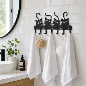 Decorative Black Cat Wall Hook Multipurpose 5-Hook Organizer for Keys, Coats, Modern & Fun Design for Home and Office