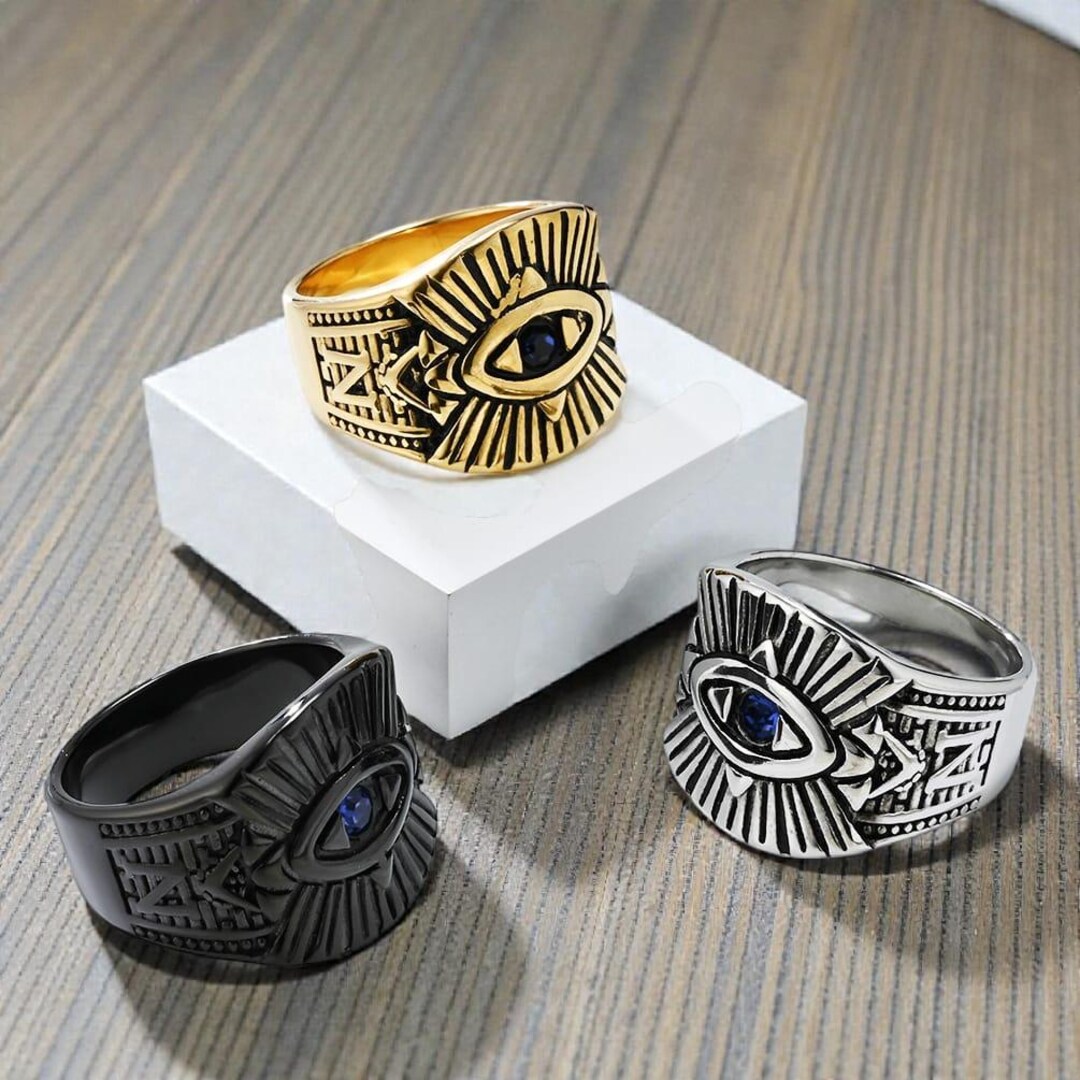 Seeing Eye Rings All Seeing Eye Ring Stainless Steel Eye of Providence Signet Masonic ...