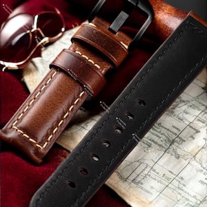 18mm 20mm 22mm 24mm 26mm Genuine Leather Watch Band - Luxury Brown Handstitched Replacement Strap, Durable, Quick Release, Universal Design