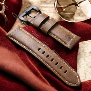 Handcrafted Genuine Leather Watch Strap 18mm 20mm 22mm 24mm - Brown Replacement Watch Band with Quick Release Pins for Men and Women