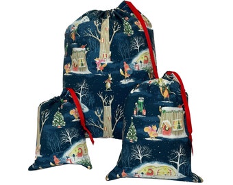 Reusable Fabric Gift Bag, Christmas Cloth Gift Bag, Christmas Gift Wrap, Seasonal Christmas Home Decor