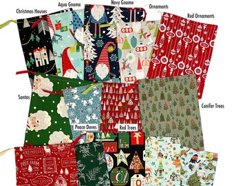 Sustainable Christmas Fabric Gift Bag Santa Sack Hygge Reusable gift Wrap Hanukkah Eco Friendly Nutcracker Trees Woodland