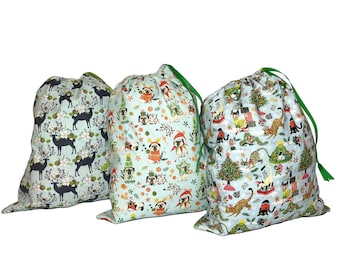 Reusable Christmas Fabric Gift Bag: Large Cotton Drawstring Santa Sack