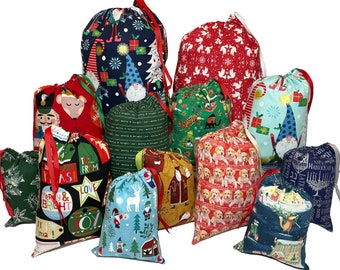 Reusable Christmas Drawstring FABRIC GIFT BAG gift Wrap Eco Friendly Large Santa Sack