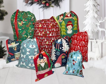 Reusable Santa Sack CHRISTMAS Fabric GIFT BAG Gnome Gift Bag Hanukah Bag Christmas Gift Wrap Eco Friendly Gift Wrap
