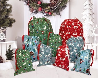 Glow in the Dark Fabric Gift Bags Reusable Christmas Gift Wrap Cloth Gift Bag Gift for Women Santa Sack