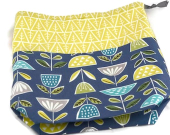Organic Cotton Knitting Project Bag: Floral Drawstring Craft Bag