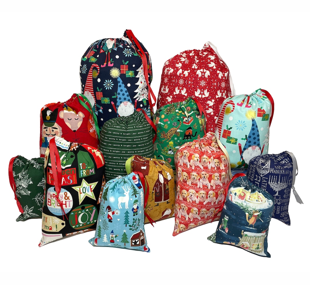 Christmas FABRIC GIFT BAG Reusable Gift Wrap Drawstring Fabric Gift Bag