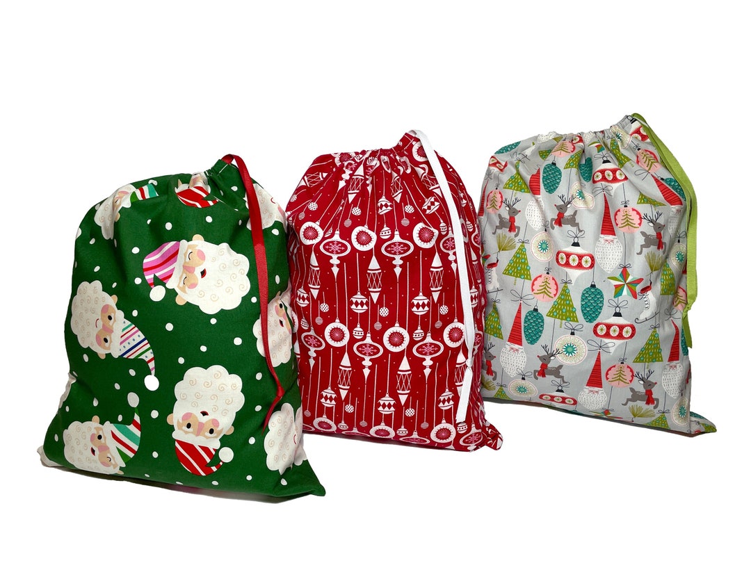 Large Drawstring Christmas Fabric Gift Bag, Reusable Cloth Gift Bag