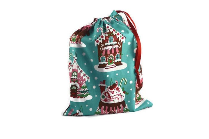 Gingerbread House Fabric Gift Bag Small Christmas Gift Bag
