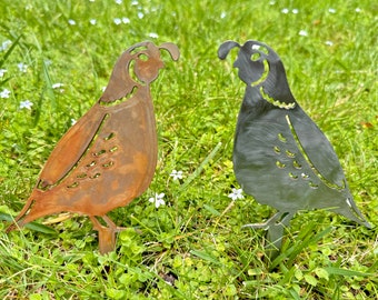 Mini Metal California Quail with Garden Stake