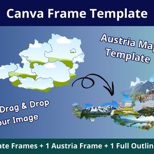 Editable Austria Map Frame Template – Canva Frame for Printables for Shirts, Crafts, Print on demand