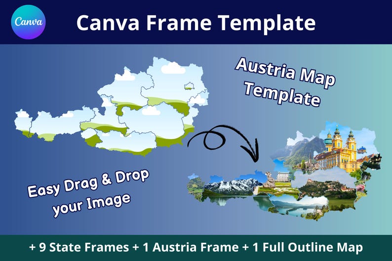 Editable Austria Map Frame Template – Canva Frame for Printables for ...